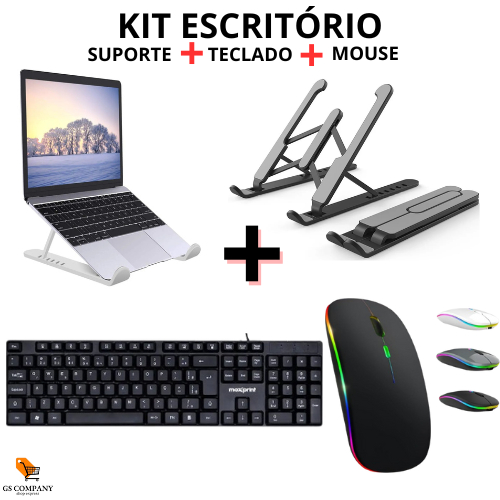 Kit Teclado Padrão + Mouse Sem Fio Bluetooth + Su