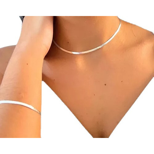 Kit Colar + Pulseira Prata 925 Feminina Choker Lam