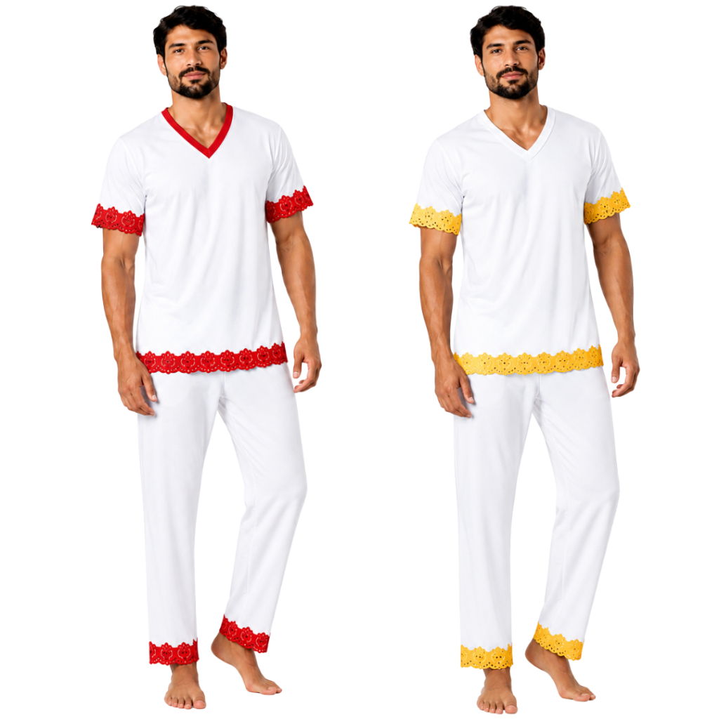 Conjunto Masculino Umbanda e Candomblé com Renda 