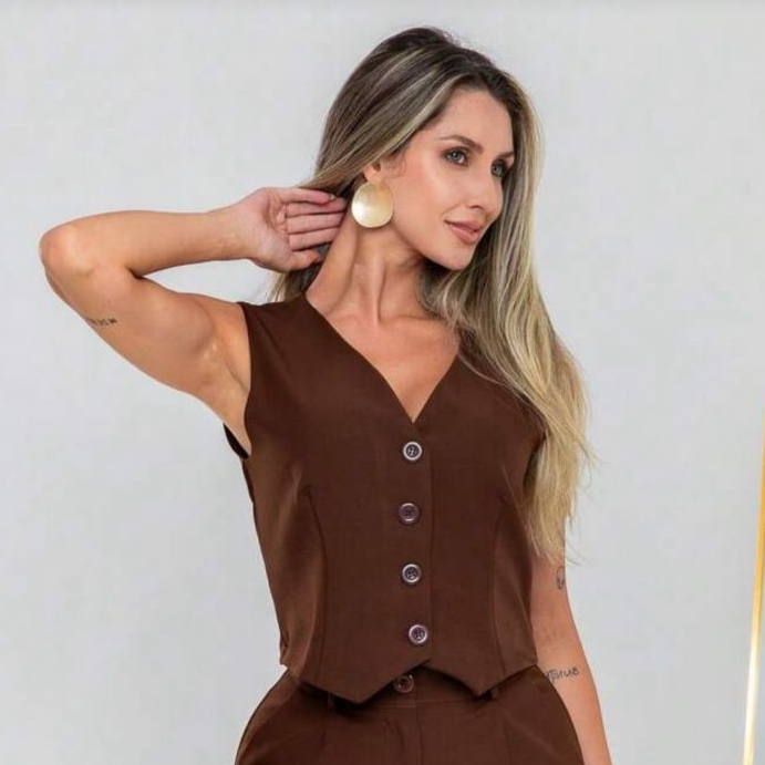 Colete Alfaiataria Feminino Forrado Curto Estilo S