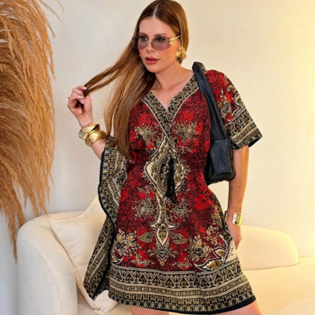 Vestido Feminino Curto Estilo Kaftan Indiano Saíd