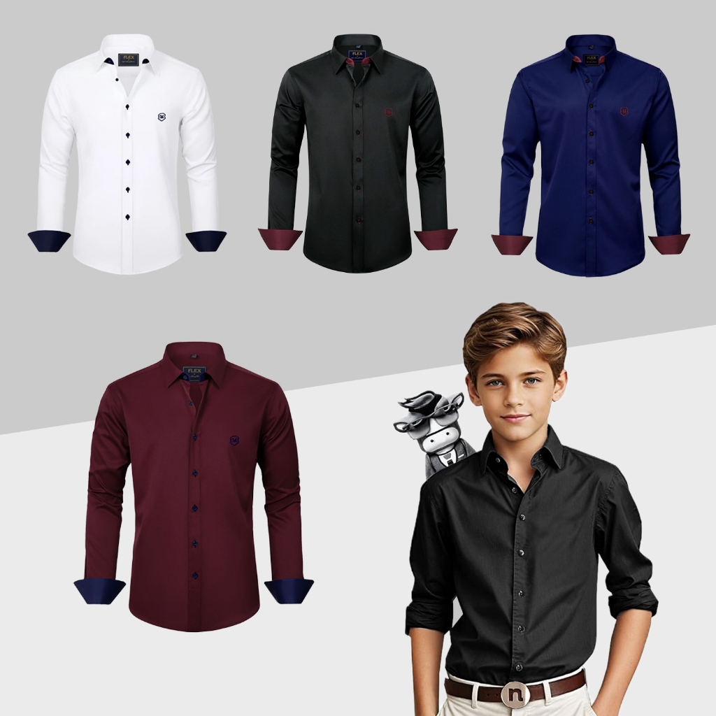 Camisa Social Manga Longa Infantil Juvenil Sport F