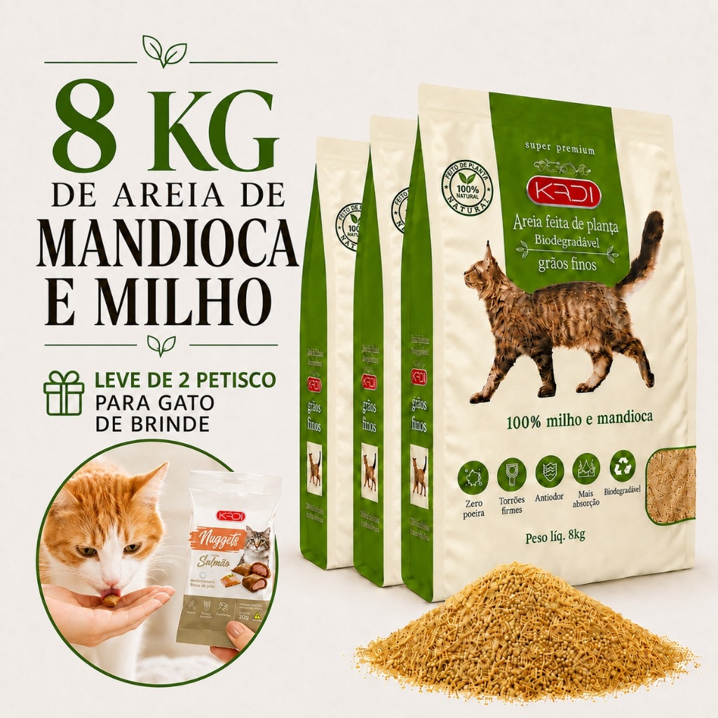 Areia de Milho e Mandioca Gato 8kg