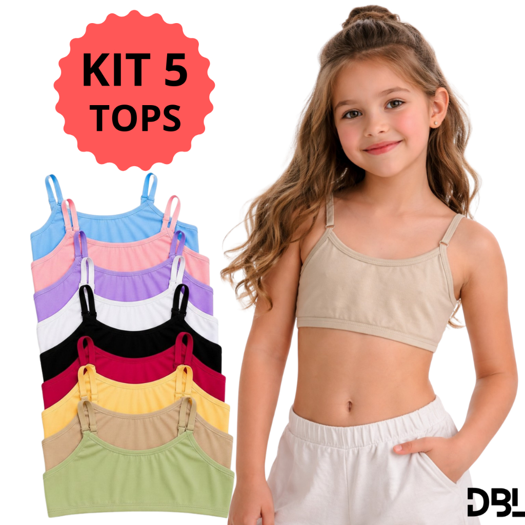 Kit 5 Top Infantil Juvenil Teen Menina Algodão Su