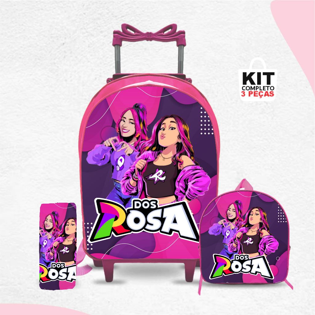 kit mochila escolar dos Rosas com lancheira e Esto