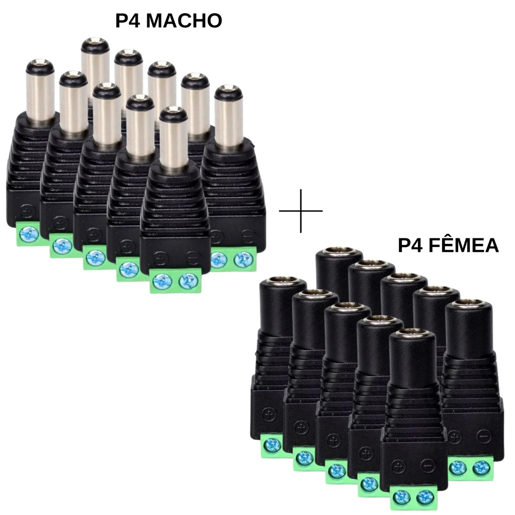 Kit 10 Conectores P4 Macho + 10 Conectores P4 Fêm