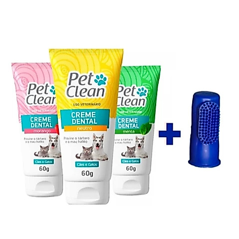 Kit Creme Dental Pet Clean + Dedeira para Cães e 
