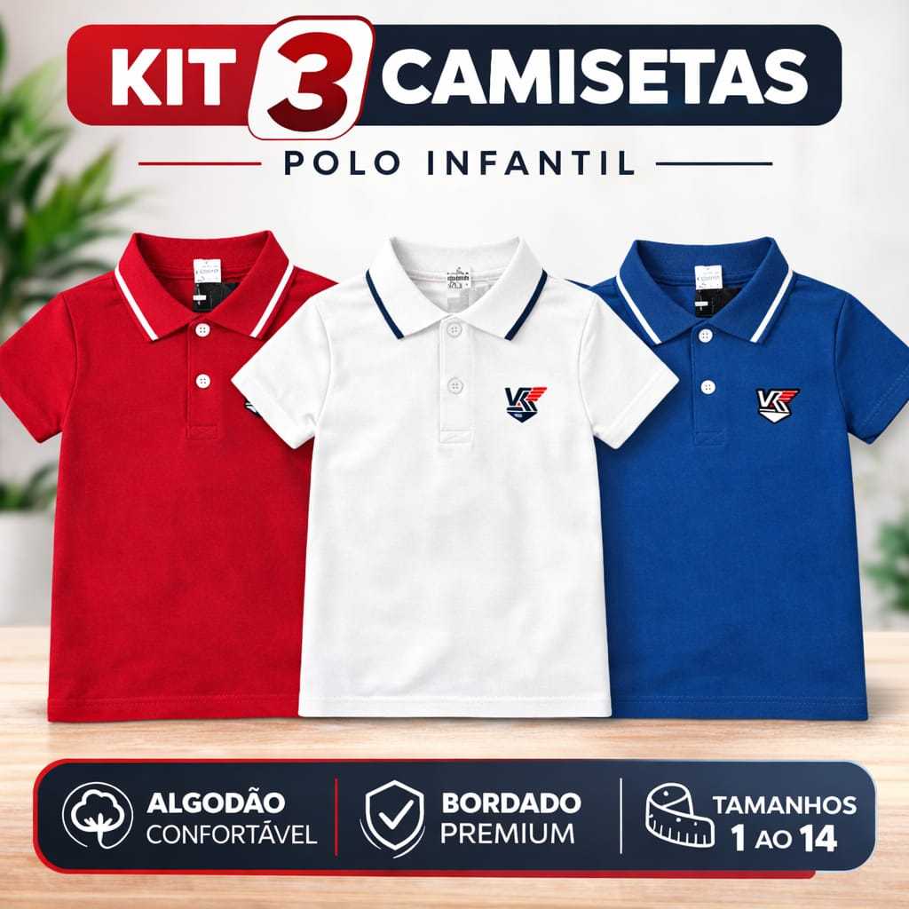 Kit 3 Camisa Gola Polo Infantil ao Juvenil Menino 