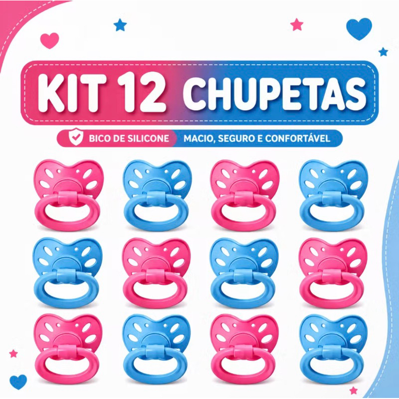 Kit 12 Chupetas Baratas Bico de Silicone Orto ou R