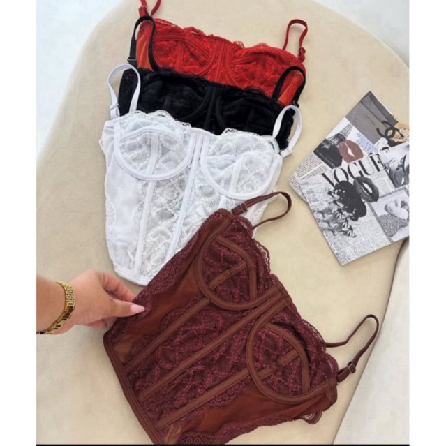 Cropped Feminino Corset Renda Corselet Alça Regul