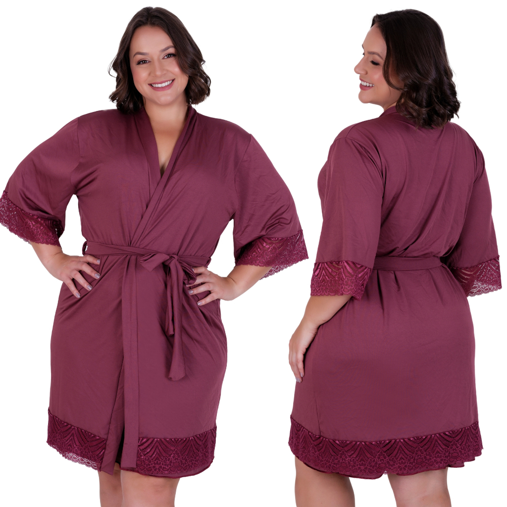 Robe Plus Size de Luxo em Romantic e Detalhes de R