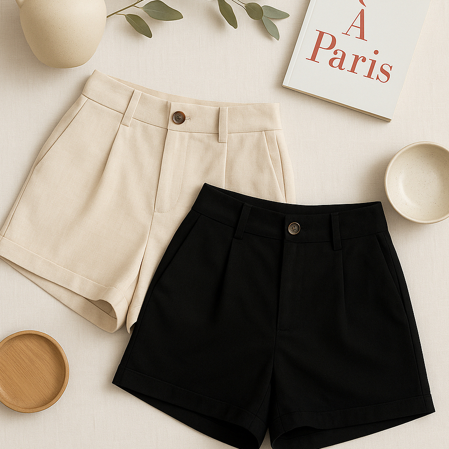 Kit 2 Short Feminino Linho  Cintura Alta com Bolso