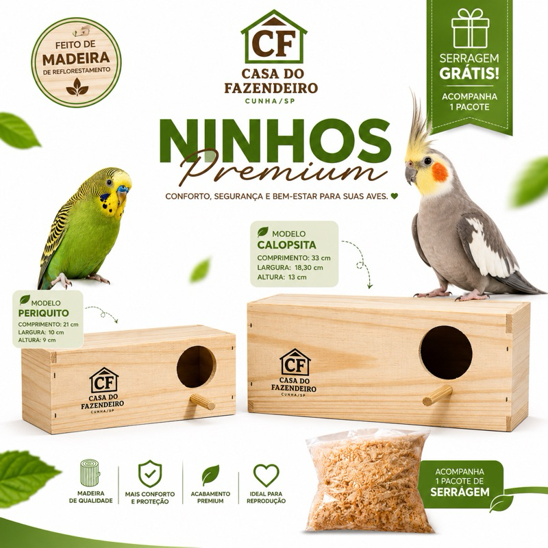 Ninho Para Periquito e calopsita de madeira  Páss