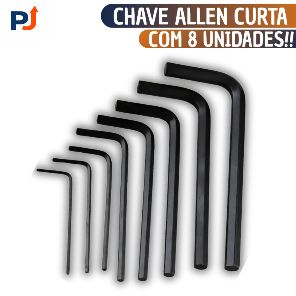 Jogo Chave Allen Curta 8 Pçs Hexagonal 1,5mm Até