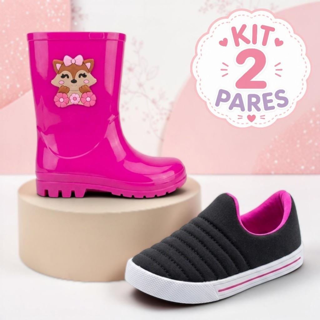 Kit 2 Pares Bota Galocha Cano Alto e Calce Fácil 