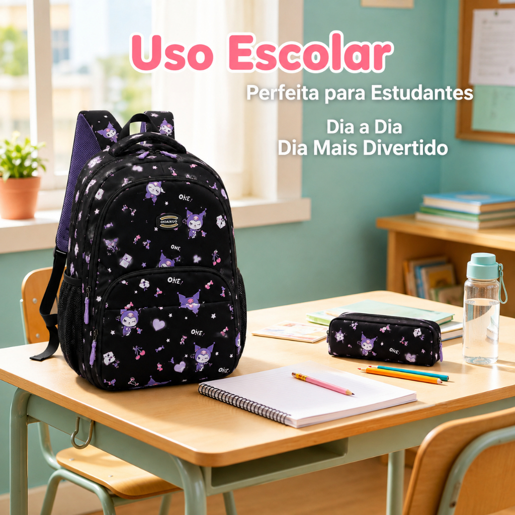 Mochila Escolar Infantil com Estampa de Coelhinho 
