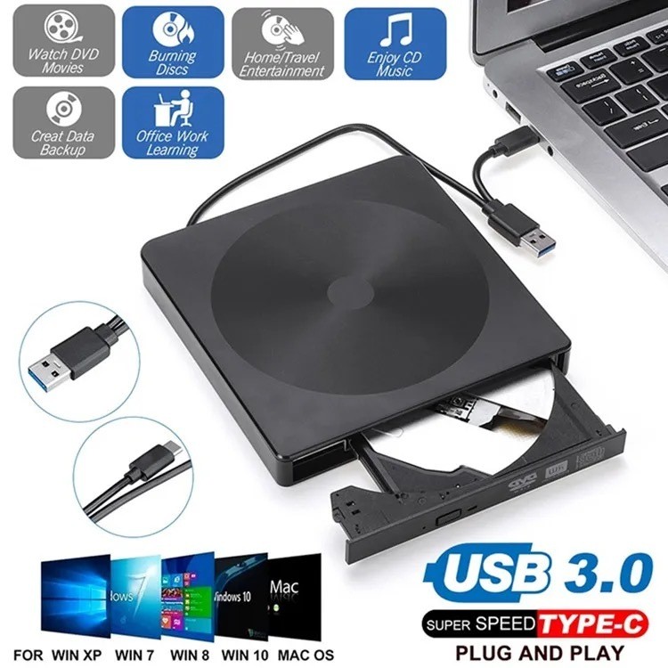 Gravador Cd/dvd Externo Usb 3.0 Knup Usb/tipo-c Kp