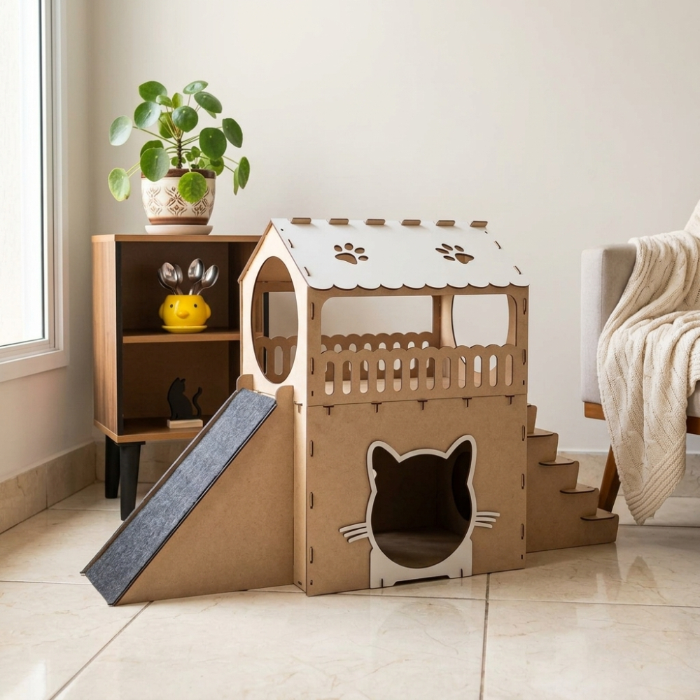 Casinha de Gato 2 Andares Playground Rampa Arranha