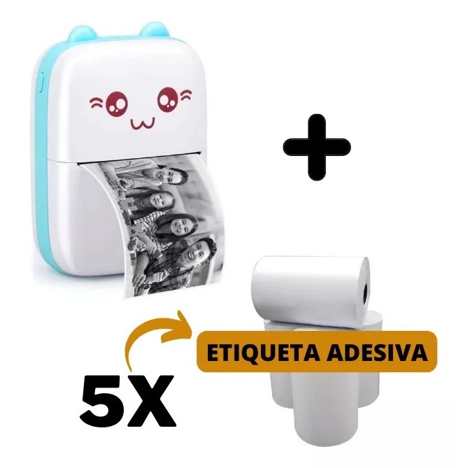 Mini Impressora Térmica Portátil + 5 Rolos Adesi
