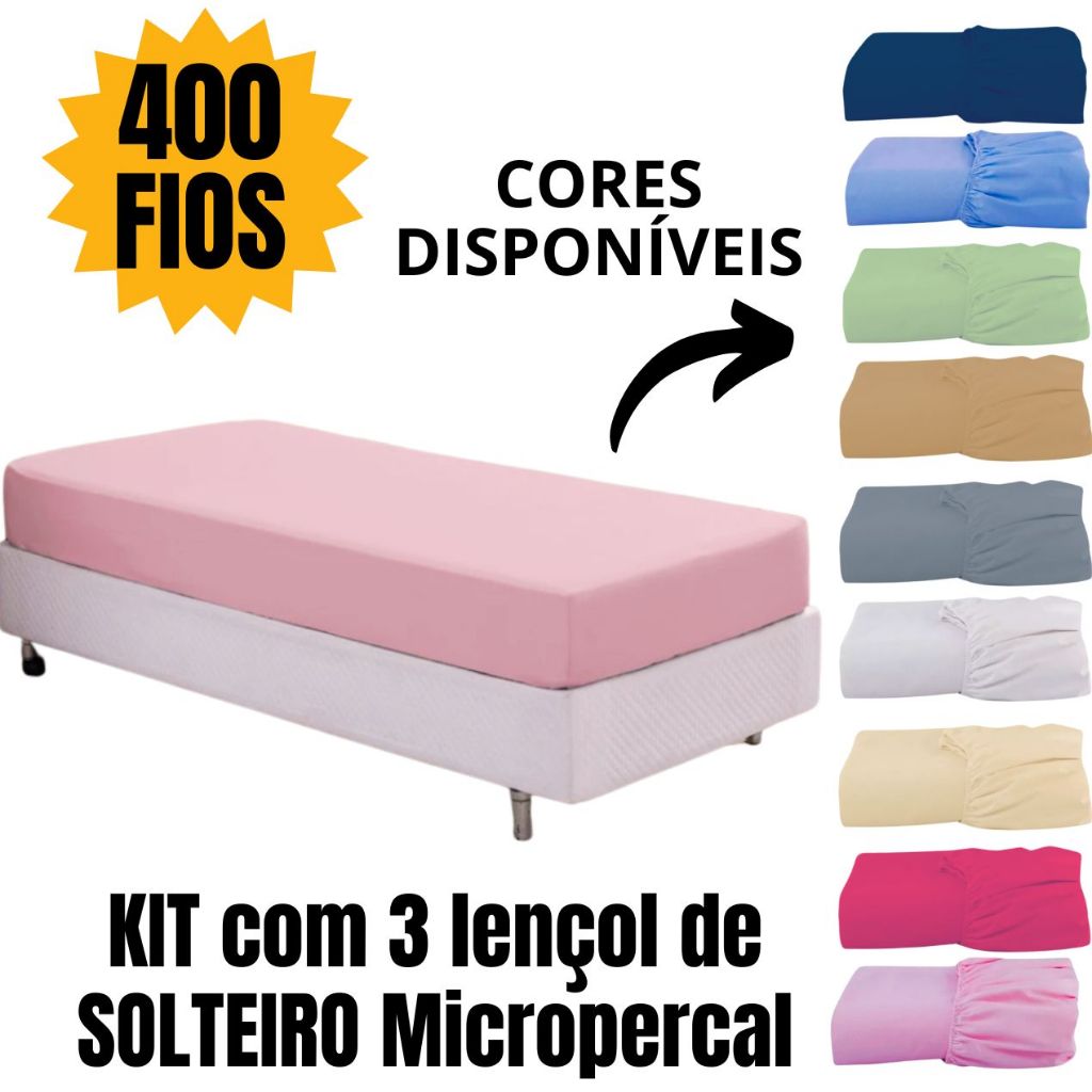 KIT 03 LENÇOL SOLTEIRO 400 FIOS AVULSO MICROPERCA