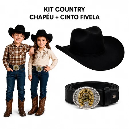 Kit Country Infantil Cinto Fivela + Chapéu Cowboy