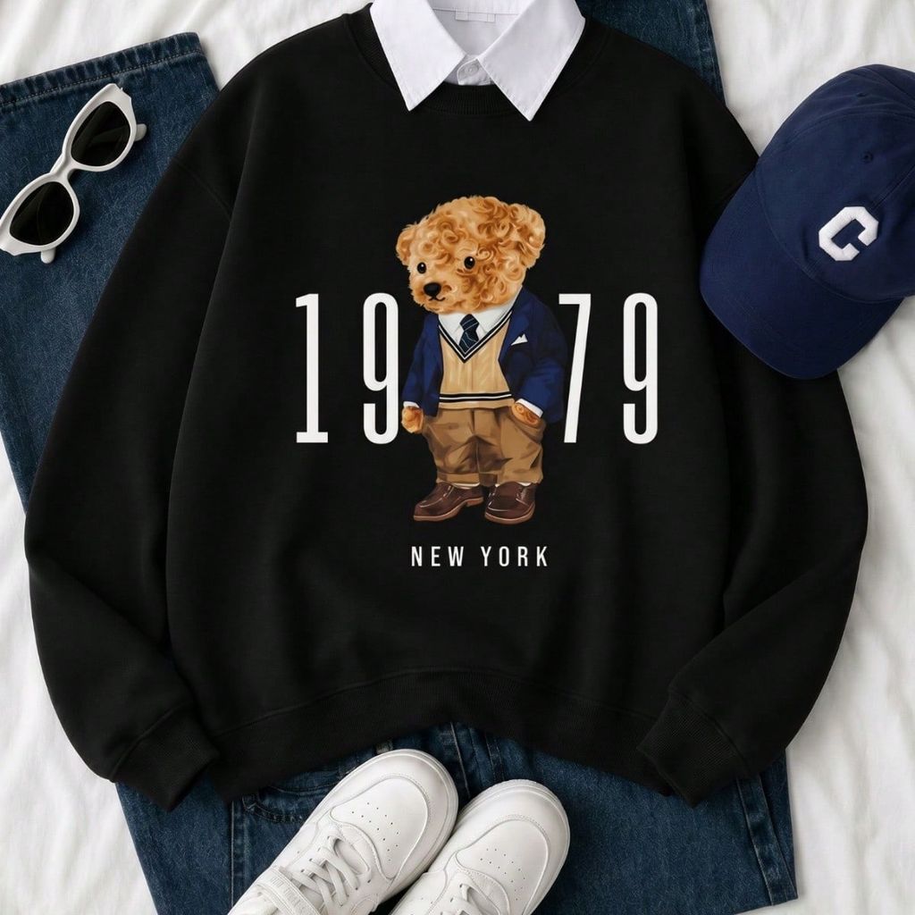 Moletom Feminino Gola Careca 1979 NY Urso Blusa de