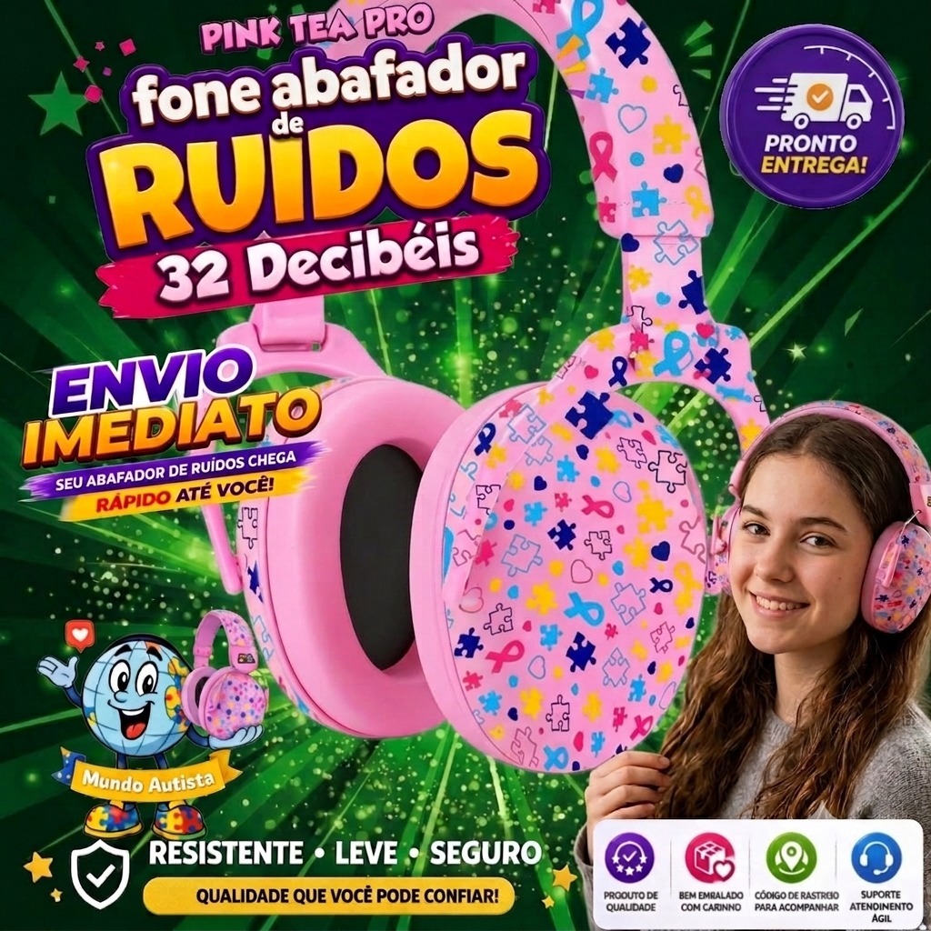 Abafador PINK TEA 32DB Autismo Fone Protetor de So