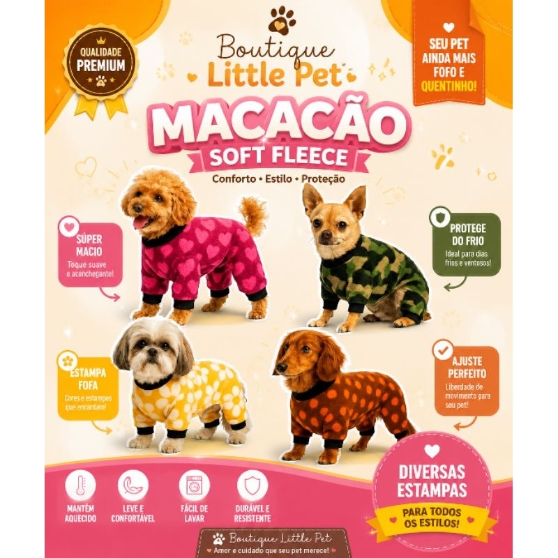 Macacão Pet soft Fleece ( pelúcia) para Cachorro