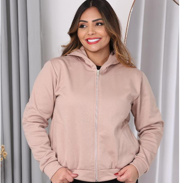Moletom Casaco Feminino com Capuz Bolsos Laterais 
