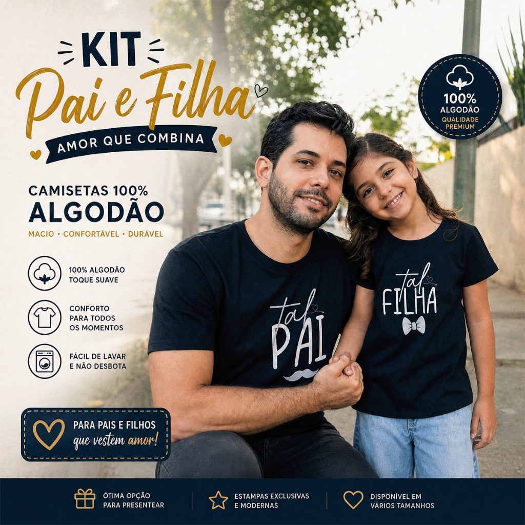 Conjunto Kit Pai e Filha 2 Camisetas Tal Pai, Tal 