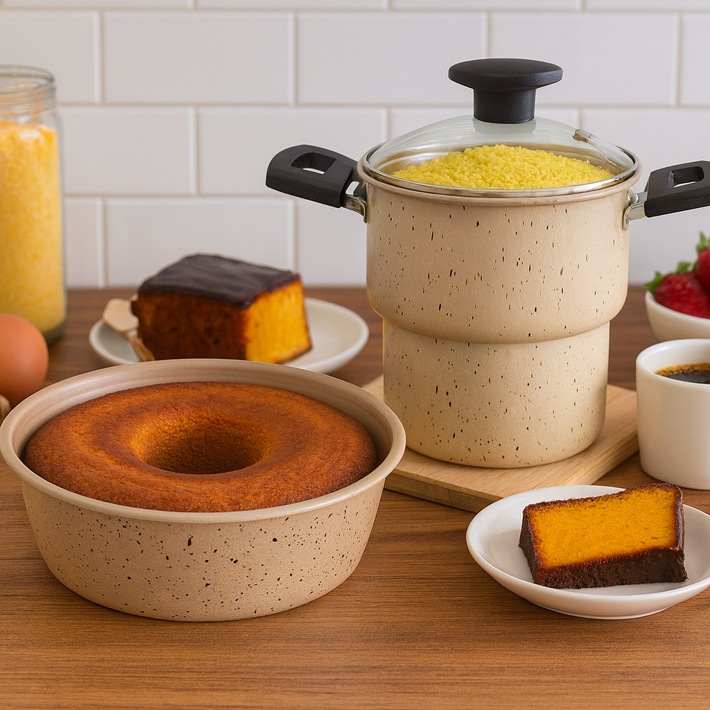 Kit café da manhã forma assadeira bolo redondo e