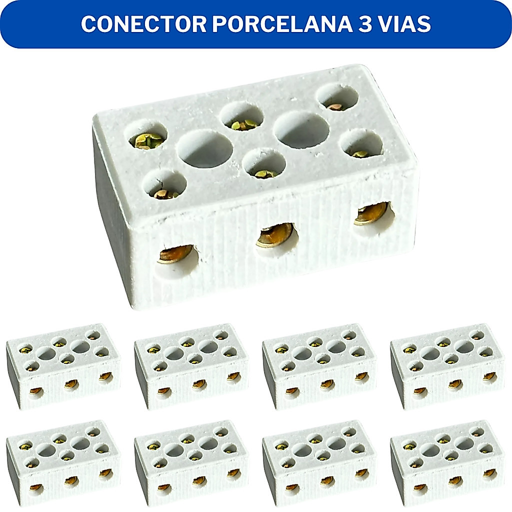 Kit 10 Conector Porcelana 3 Vias 6mm 10mm 16mm 