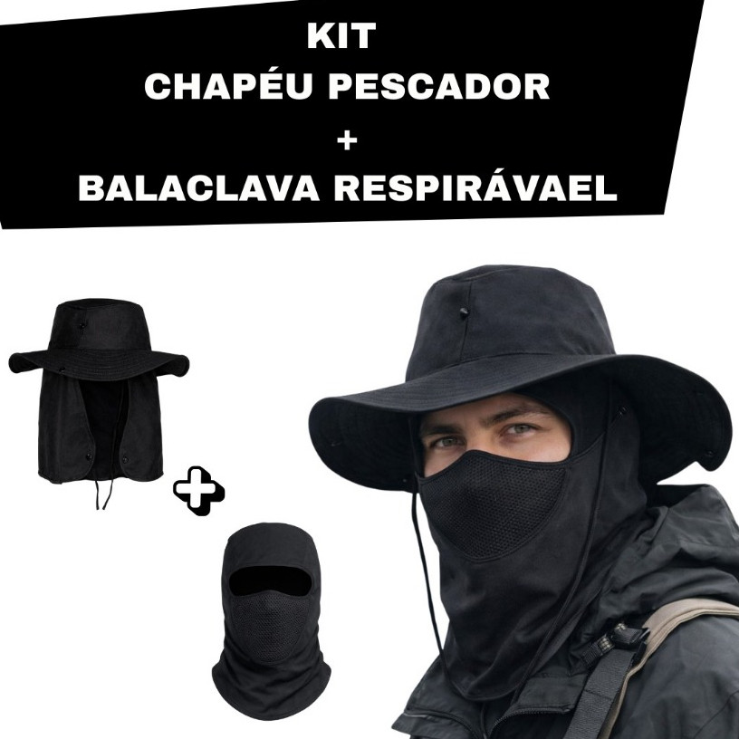 KIT BALACLAVA + CHAPÉU PESCADOR PROTEÇÃO SOLAR 