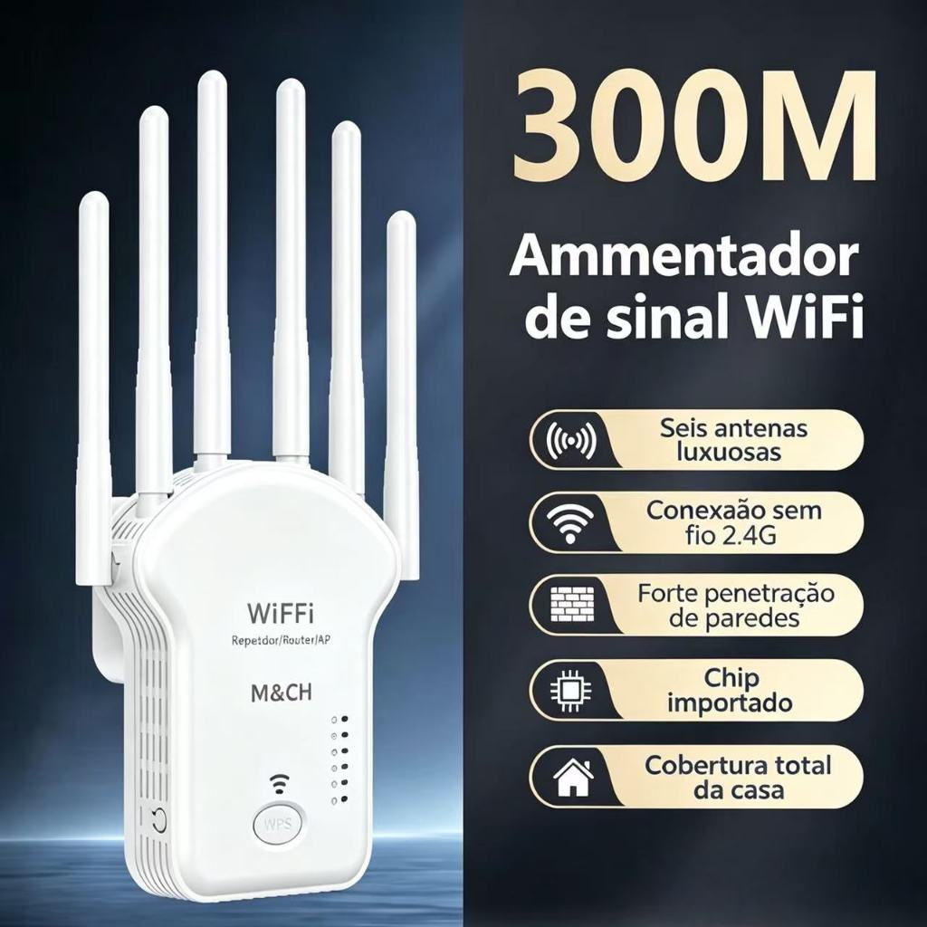 Repetidor Wifi 1200m 6 Antenas 3 in 1 functios 2.4