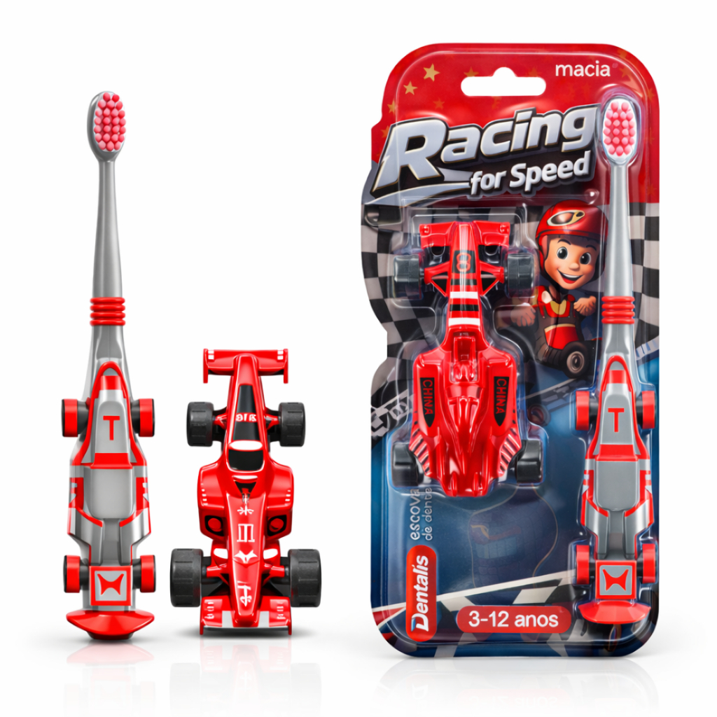Escova de Dente Infantil Menino com Brinquedo Carr