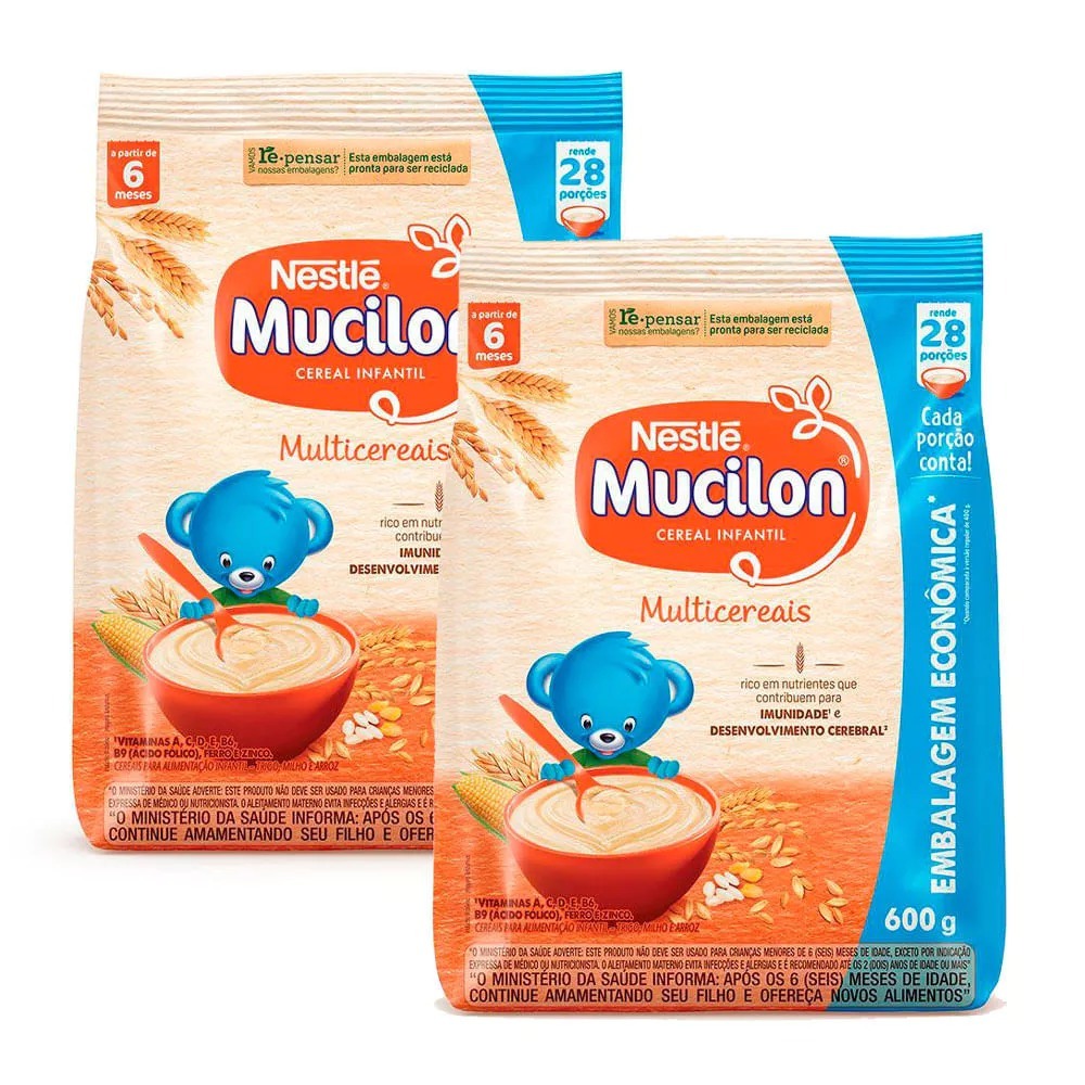 Kit 2x Mucilon Multicereais Nestlé 600g Total 1,2
