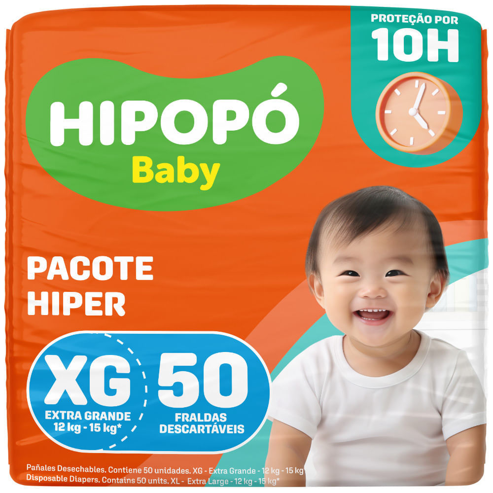 Fralda Hipopó Baby Tamanho XG Pacote Hiper 50 Uni