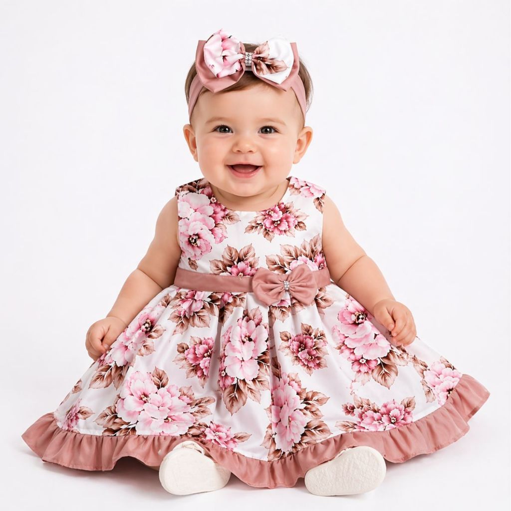 Vestido Infantil Bebê Menina Ariele Com Tiara P a