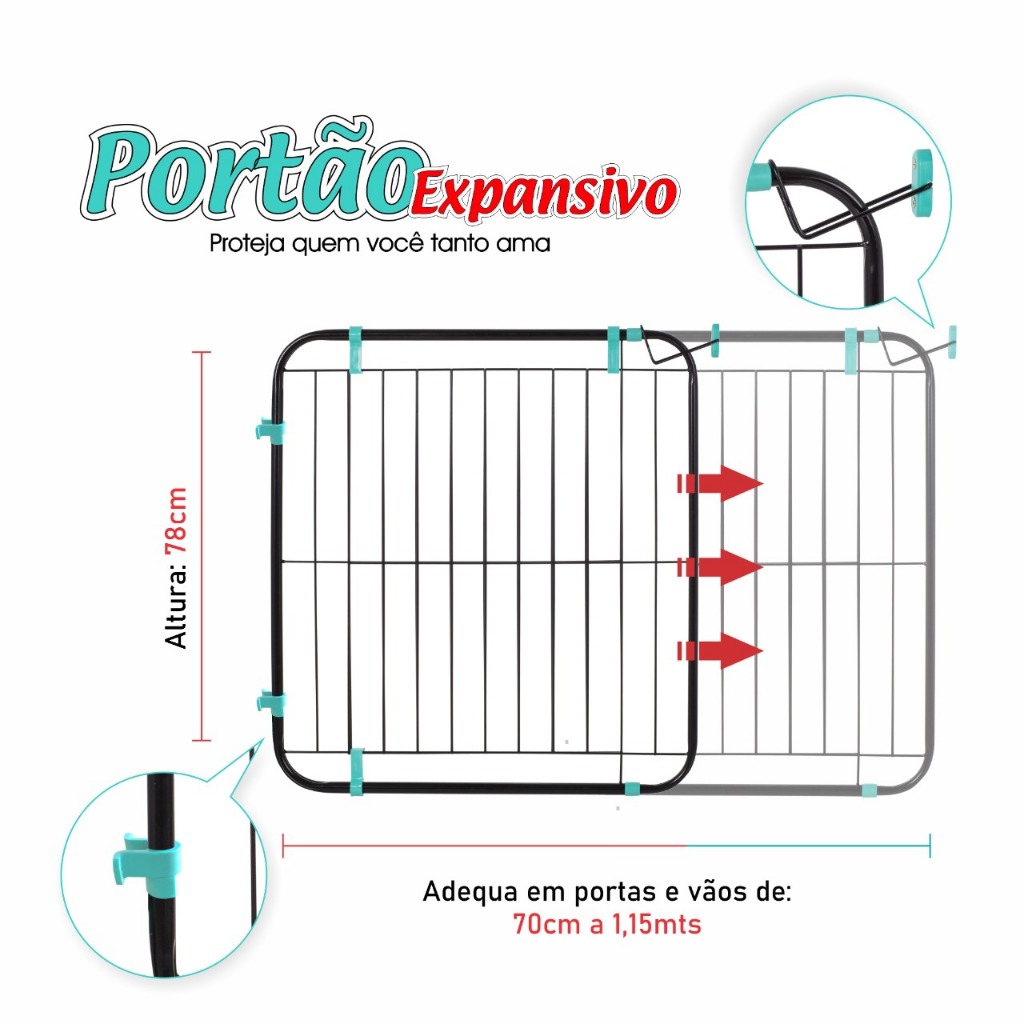 Portão Pet Útil Expansivo Grade Proteção Crian