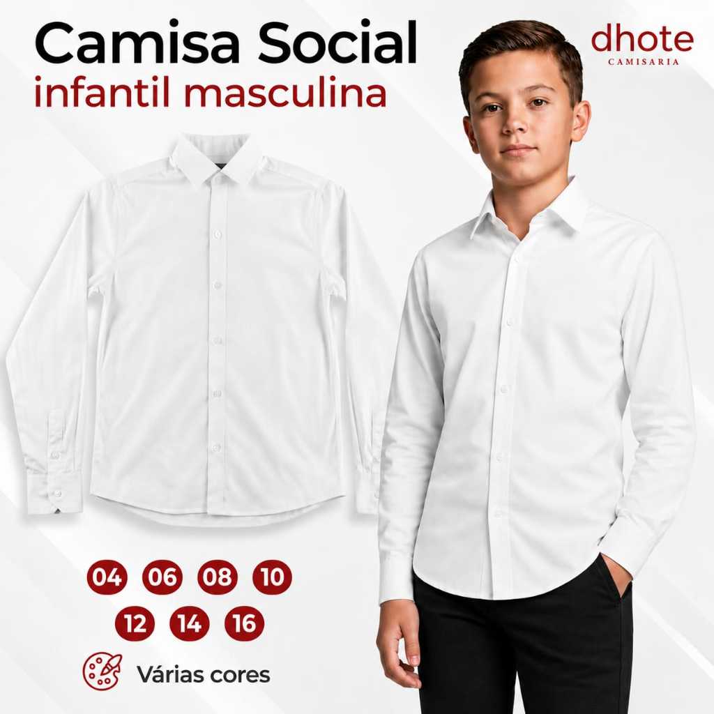 Camisa Branca Infantil Social Masculina Algodão d