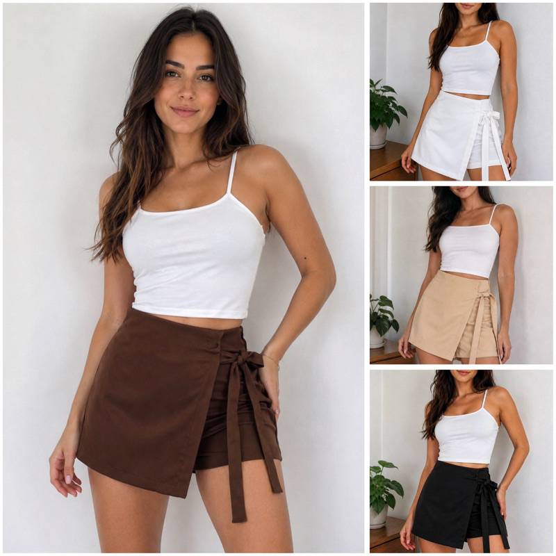 Short Saia Alfaiataria Feminino com Zíper e Laço