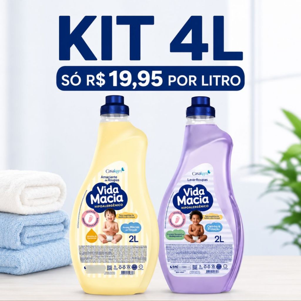 Kit Vida Macia 4L  Lava Roupas Líquido (2L) + Ama