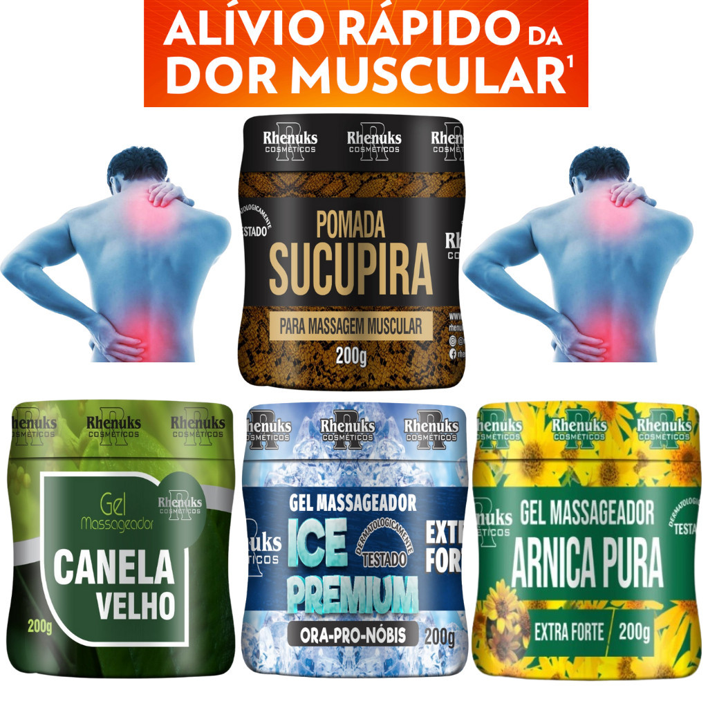 Mix 4 Pomadas Massageadoras Anti Dor Muscular 200g