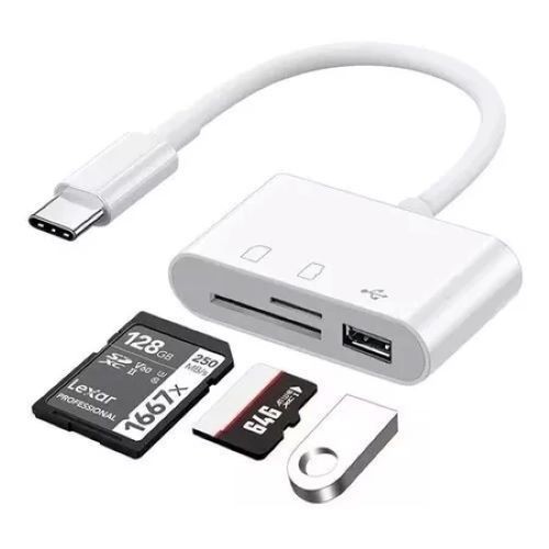 Adaptador 3 em 1 USB-C Para Leitor de cartão de m