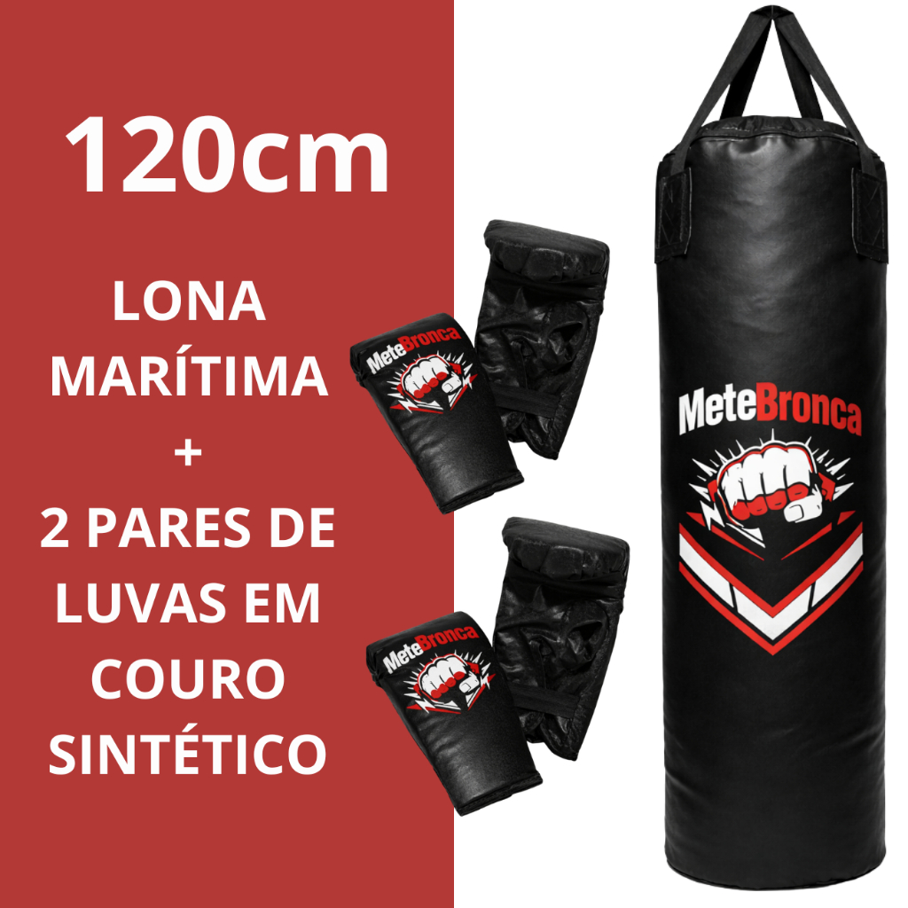 Saco de pancadas Boxe Muay Thai 120cm + 2 Pares de