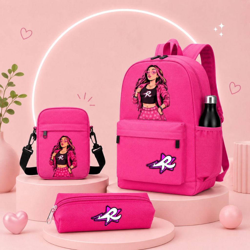 Conjunto de Mochila+Mini bag+Estojo Estampas Turma