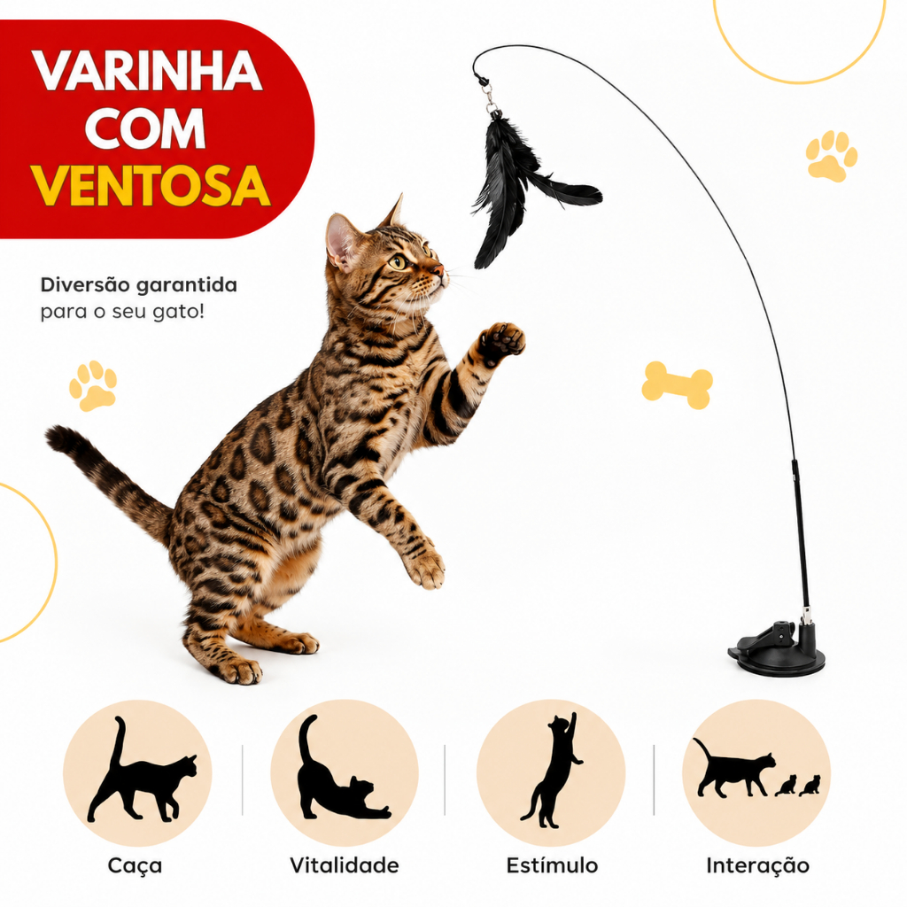 Brinquedo Interativo Varinha Pena Com Ventosa Que