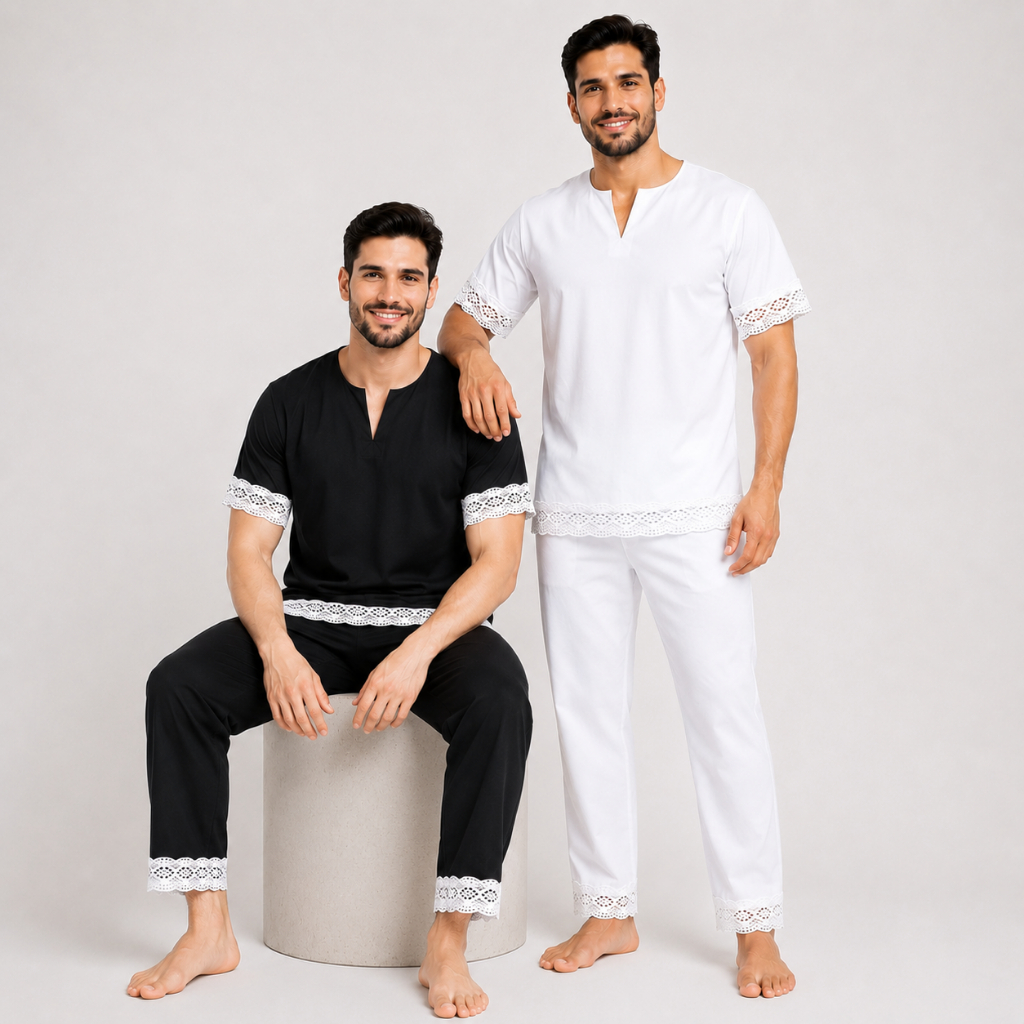Conjunto Masculino Umbanda Candomblé Bordado Ingl