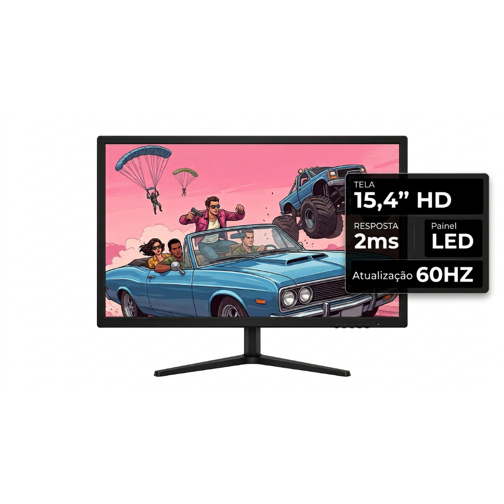 Monitor Gamer 15 HD 60hz Para Jogos Ultra 2ms HDMI