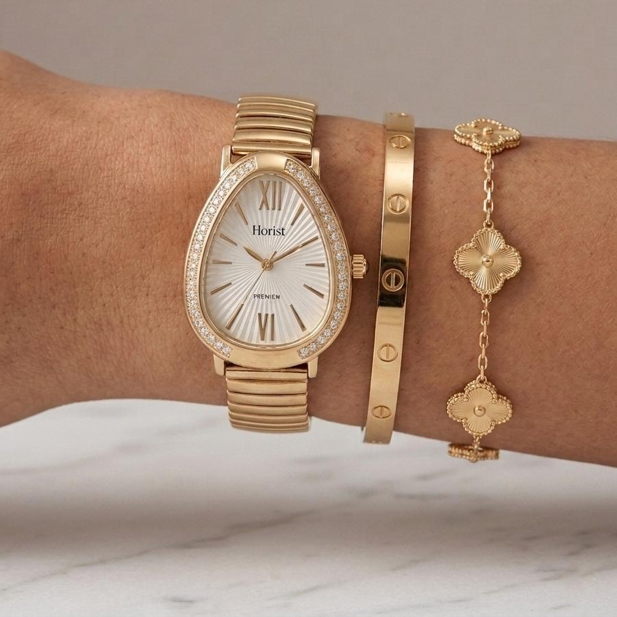Kit Relógio Feminino Dourado e Pulseira e Unidade